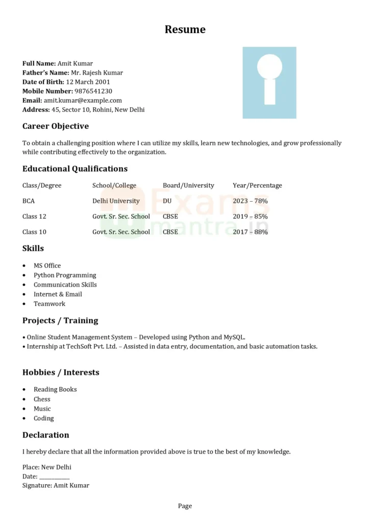 Class_10_IT_Digital_Doc_Project_Amit_Kumar_Resume_Sample_Exams_Mantra